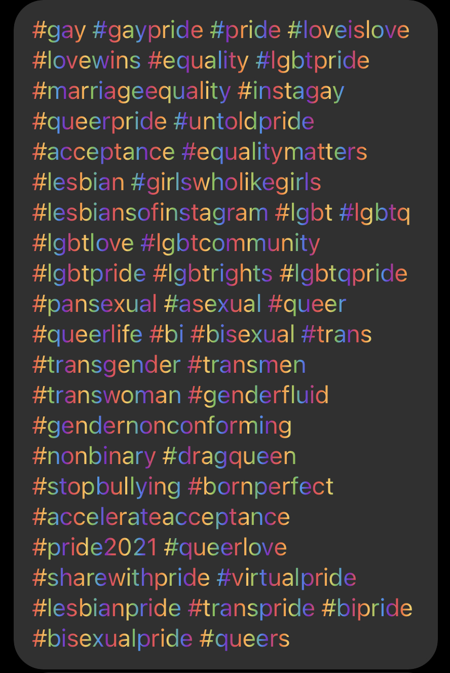 Instagram Rainbow Pride Month Hashtags for 2021